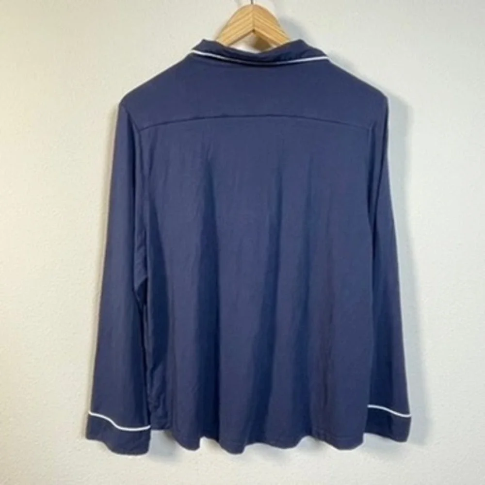 Cozy Earth‎ Pajama Top Womens Medium Navy Blue Bamboo Viscose Long Sleeve Piping